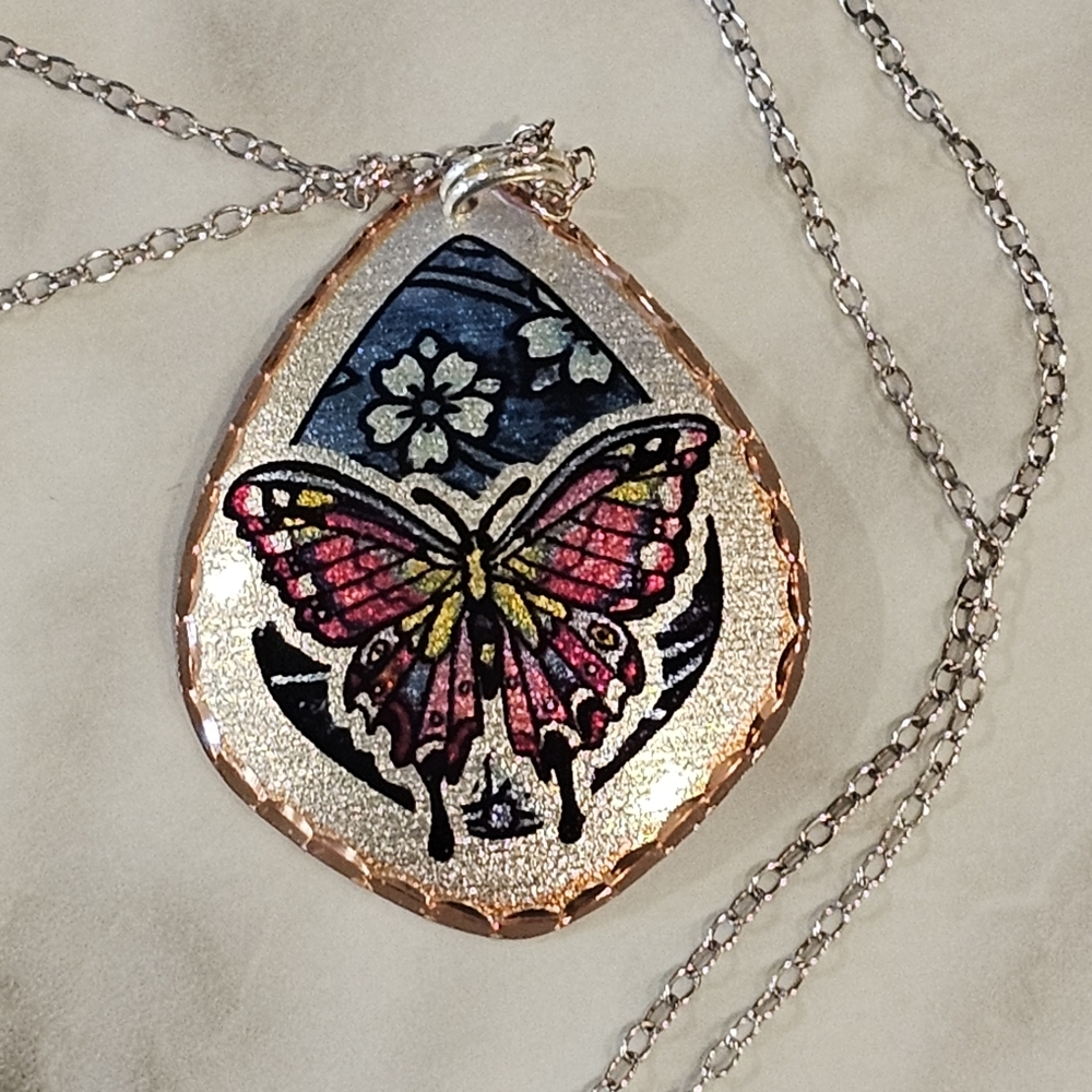 Copper Butterfly Necklace Artisan Handmade Swallowtail Butterfly Necklace